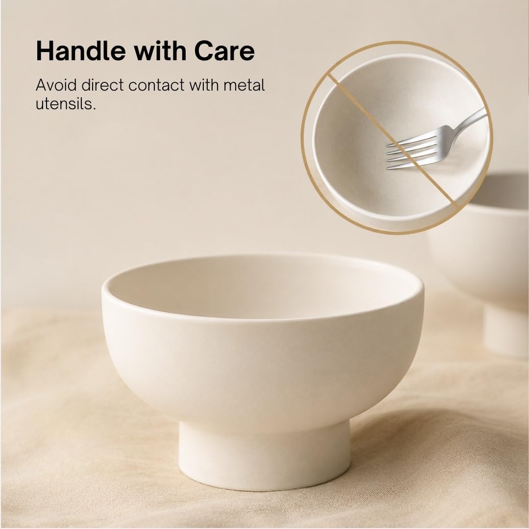 WENSHUO High-foot Deep Fruit Bowl, Ceramic Pedestal Decorative Bowl, Round Bowl for Salad, 5.5" Small Size, Matte Crème (Matte Crème, 5.5")