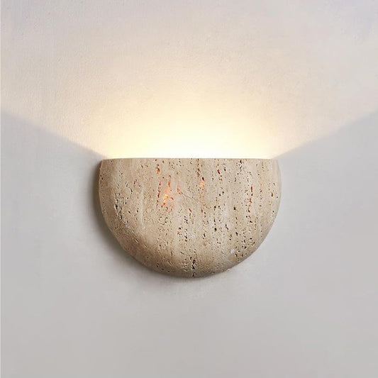 XYHAZCSM Modern Marble Yellow Travertine Wall Sconce LED G4 3000K Wall Lamp Semi Circle Natural Stone Shade Wall Light Japanese Style Wabi-Sabi Art Lighting Fixture For Farmhouse, Foyer, Entryway, Sta