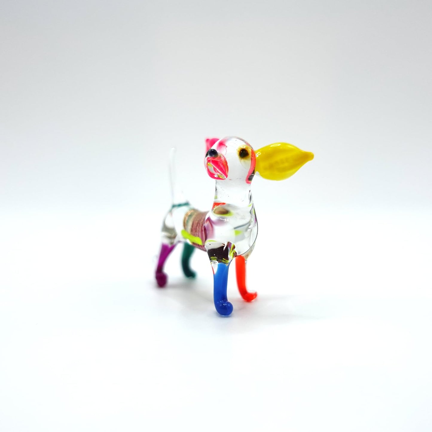 Sansukjai Chihuahua Tiny Micro Figurines Hand Blown Glass Art Animals Collectible Dog-Lover Gift Home Décor (Multicolor V1)