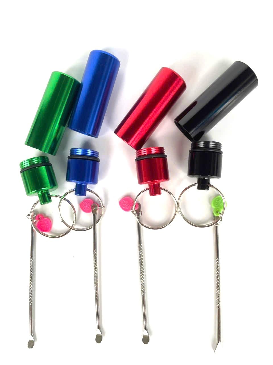 4-Pack Mini Travel Spice Containers with Spoon Keychain, Leakproof Metal Jars with Carabiner for Camping, Outdoor & Daily Use (4)