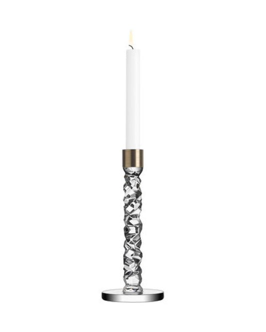 Orrefors Carat 9.5 Inch Brass Candlestick, Pair