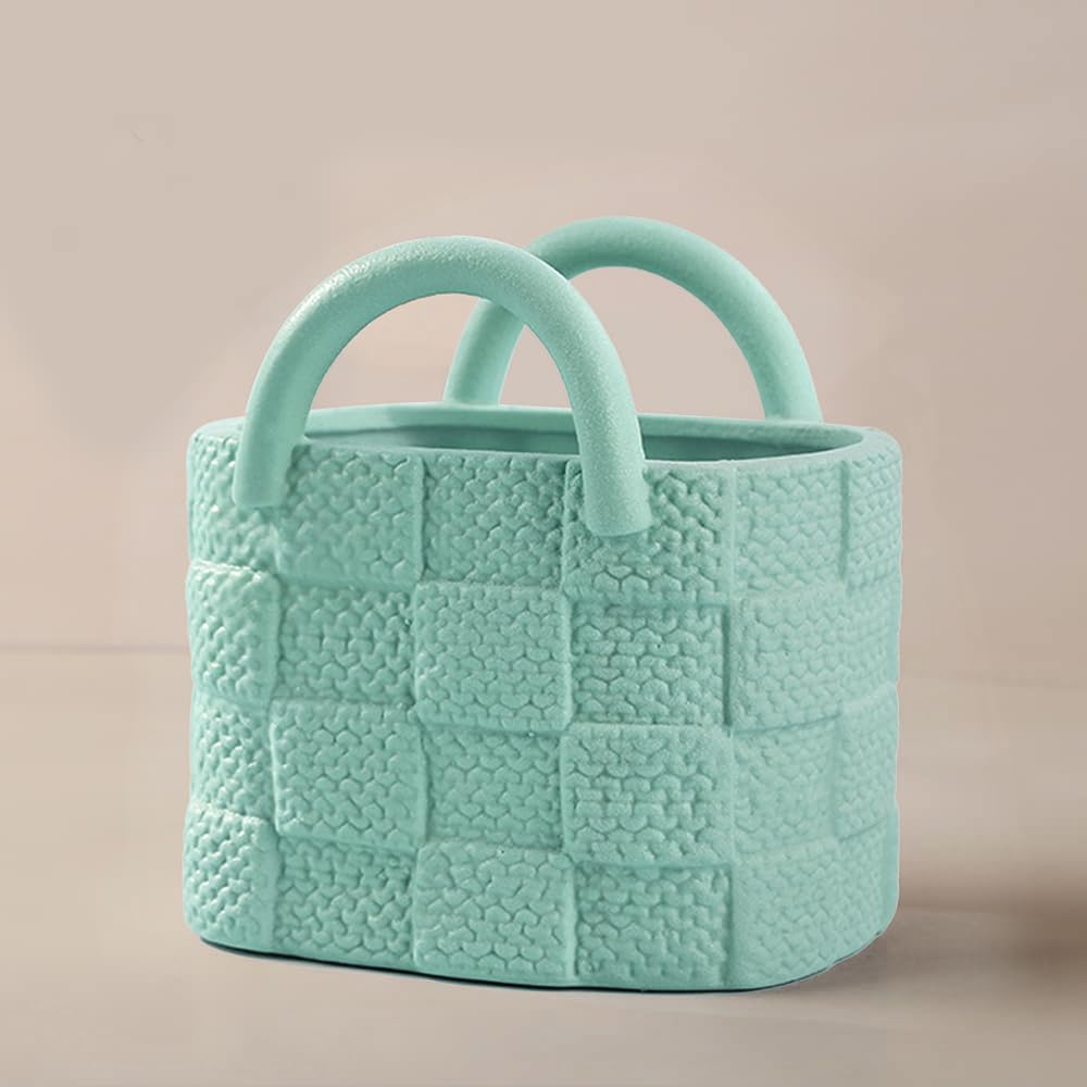Ceramic Vase, Small Modern Flower Vase for Home Decor, Handbag Collection Creative Ceramic Floral Vases for Centerpieces, Flower Arrangement Decoration Shooting Props (Green)