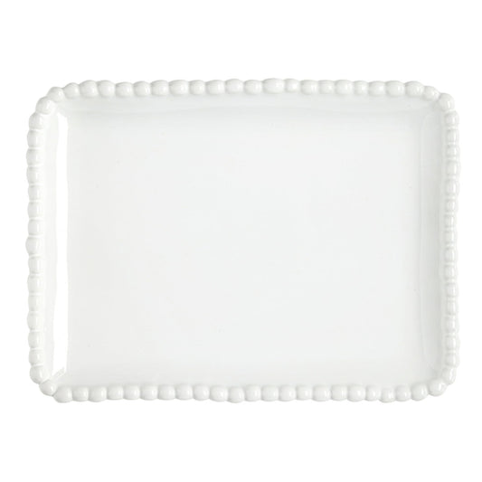 Santa Barbara Design Studio Serving Platter - Rectangular Ceramic Tray with Beaded Rim, 8", White
