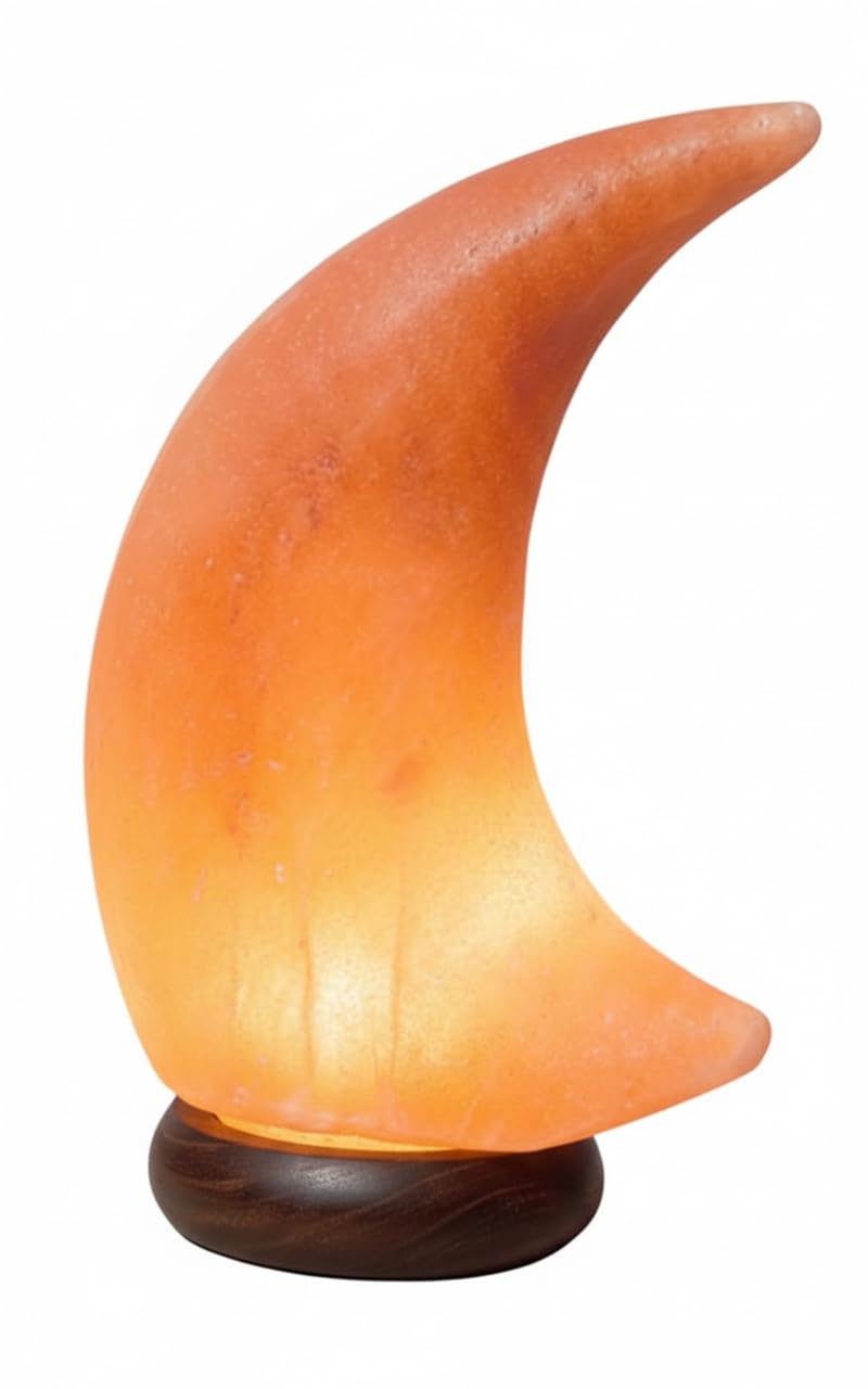 NatureBoost HL Himalayan Pink Salt Lamp Moon with Wooden Base. A dimmer Switch and a Pair of 15W Bulbs Included. Unique Gift Idea