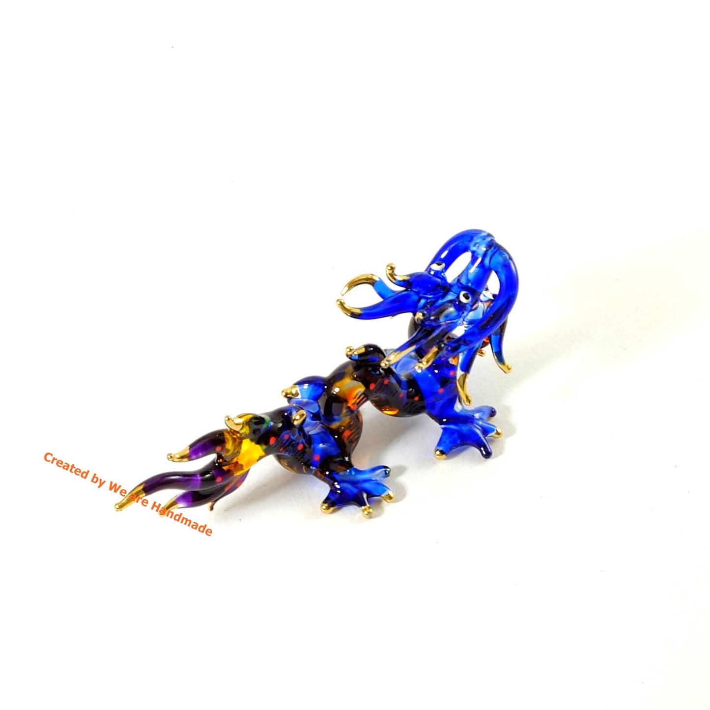 (Bundle of 2) Handmade 3" Lucky Dragon Blown Glass Figurine Art, Cool Stuff, Miniature Animals, Home or Garden Decor Gift Ideas