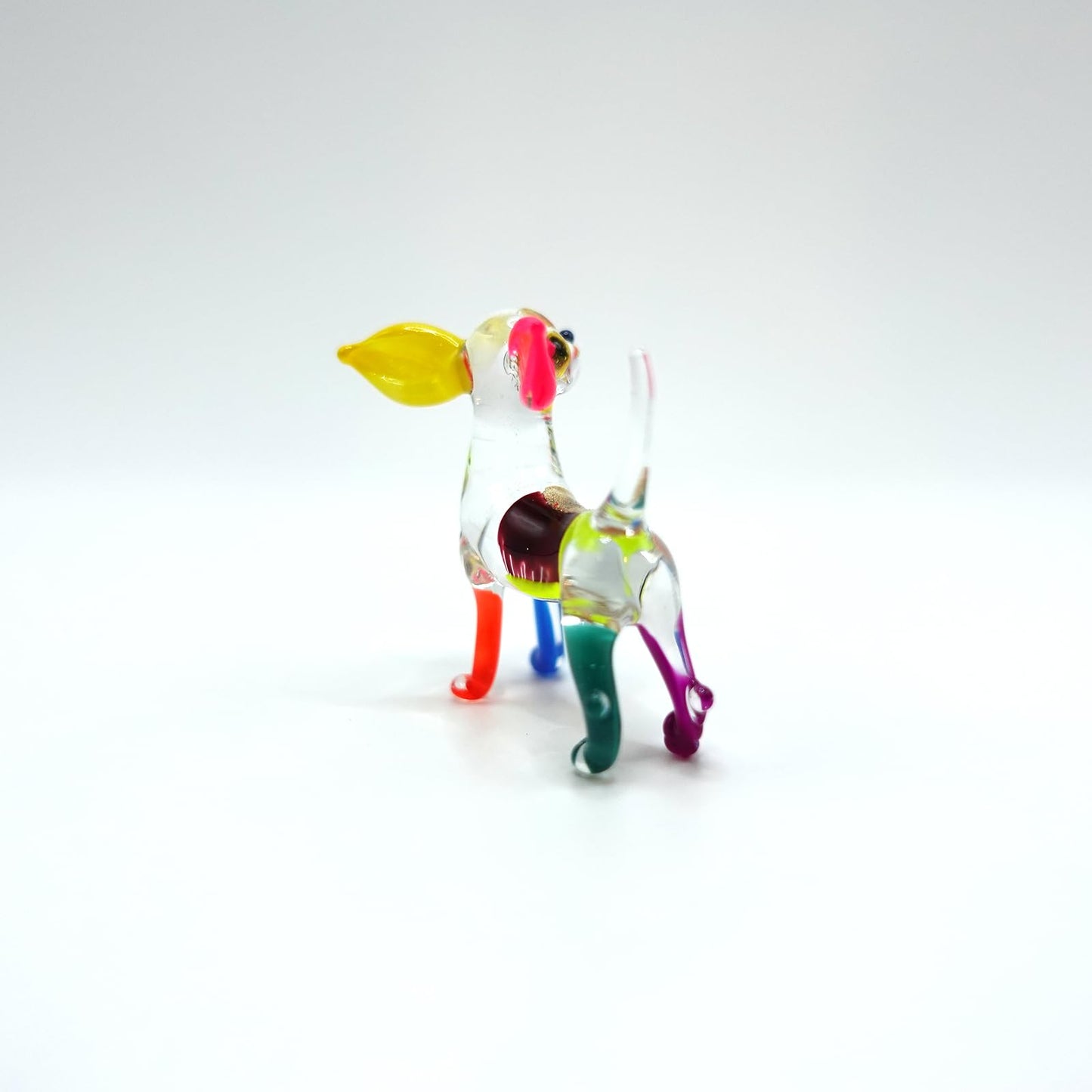 Sansukjai Chihuahua Tiny Micro Figurines Hand Blown Glass Art Animals Collectible Dog-Lover Gift Home Décor (Multicolor V1)