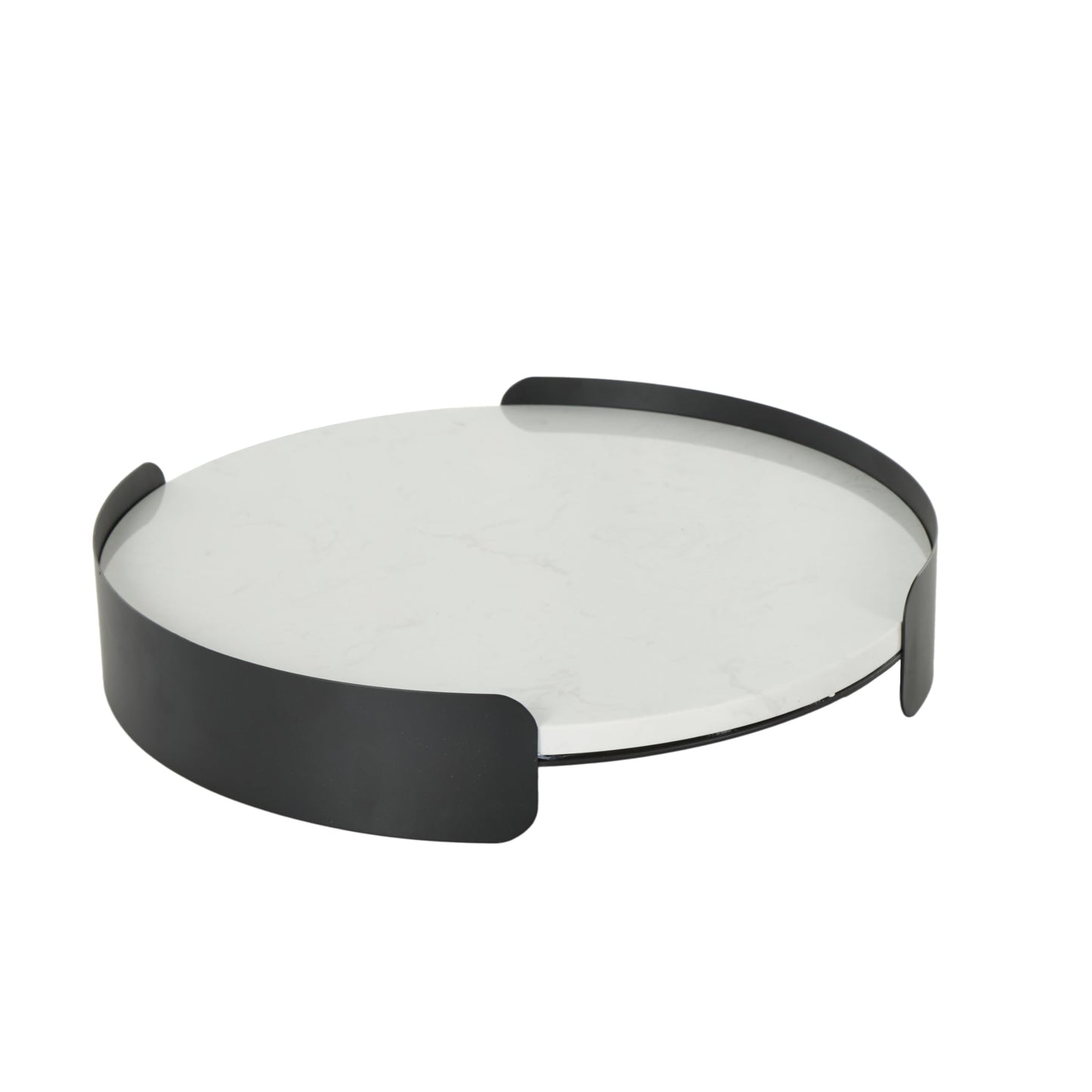 Deco 79 Marble Living Room Decor Tray Round Ottoman Tray with Black Metal Frame, Serving Tray 16" x 16" x 3", White