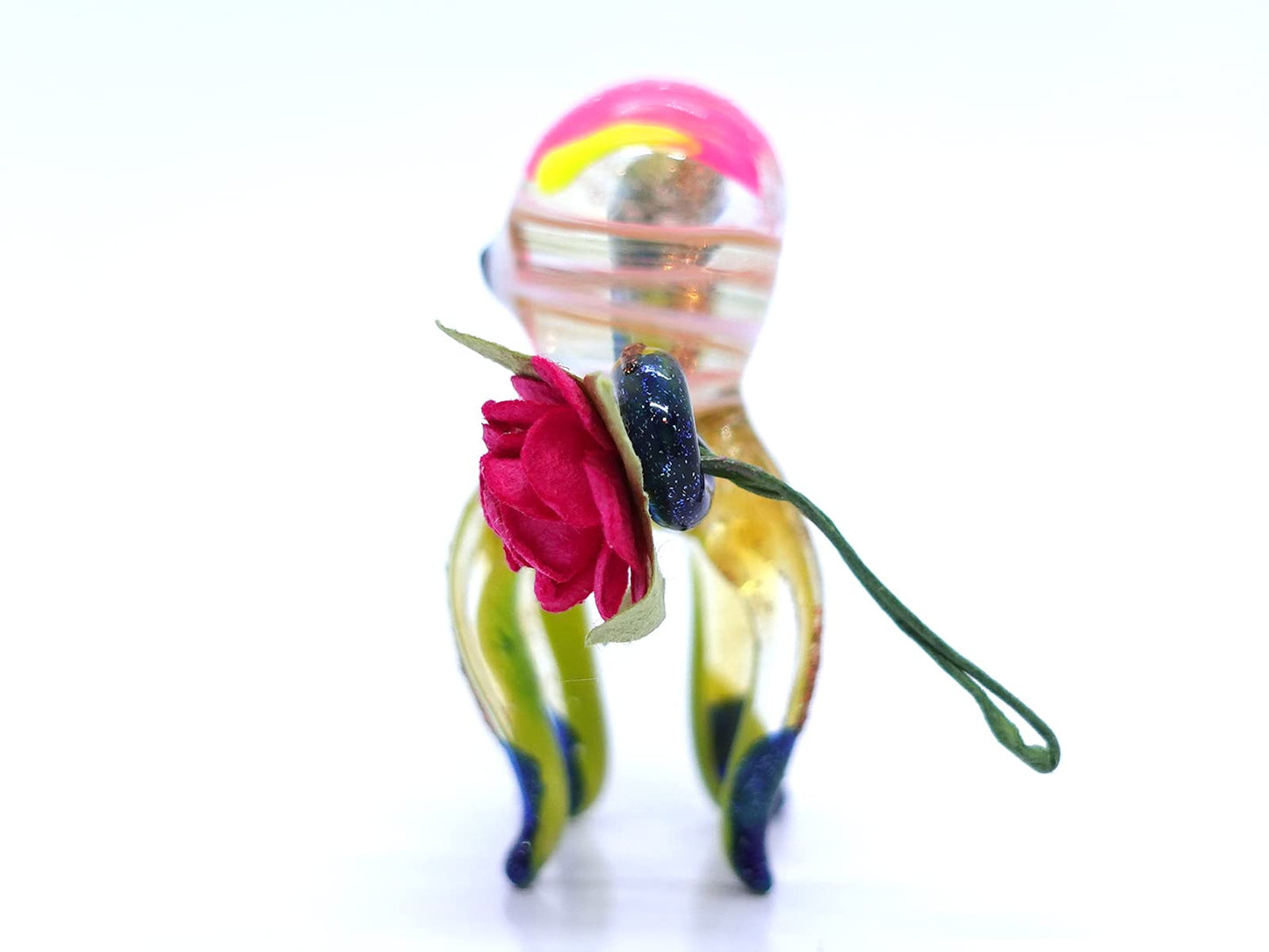 Sansukjai Squid Holding Flower Miniature Hand Blown Glass Art Painted Figurines Animals Collectible Gift Home Décor