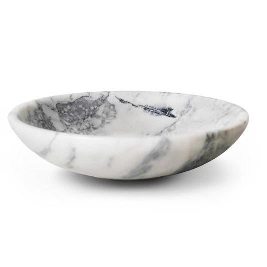 KROUJITY Marble Decorative Bowl Large White, Handcrafted Natural White-Grey Stone Bowl for Home Decor, 11" Large Entryway Bowl for Key, Coffee Table Bowl, Marble Fruit Bowl for Centerpiece