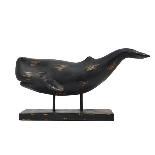 Guichifun Whale Statue Home Decor Accents - Resin Black Distressed Finish Farmhouse Ocean Whale Figurine Desk Decor for Living Room Office Shelf Marine Themed Decorations Gift 16.5 x 7.2 x 8.6 Inch