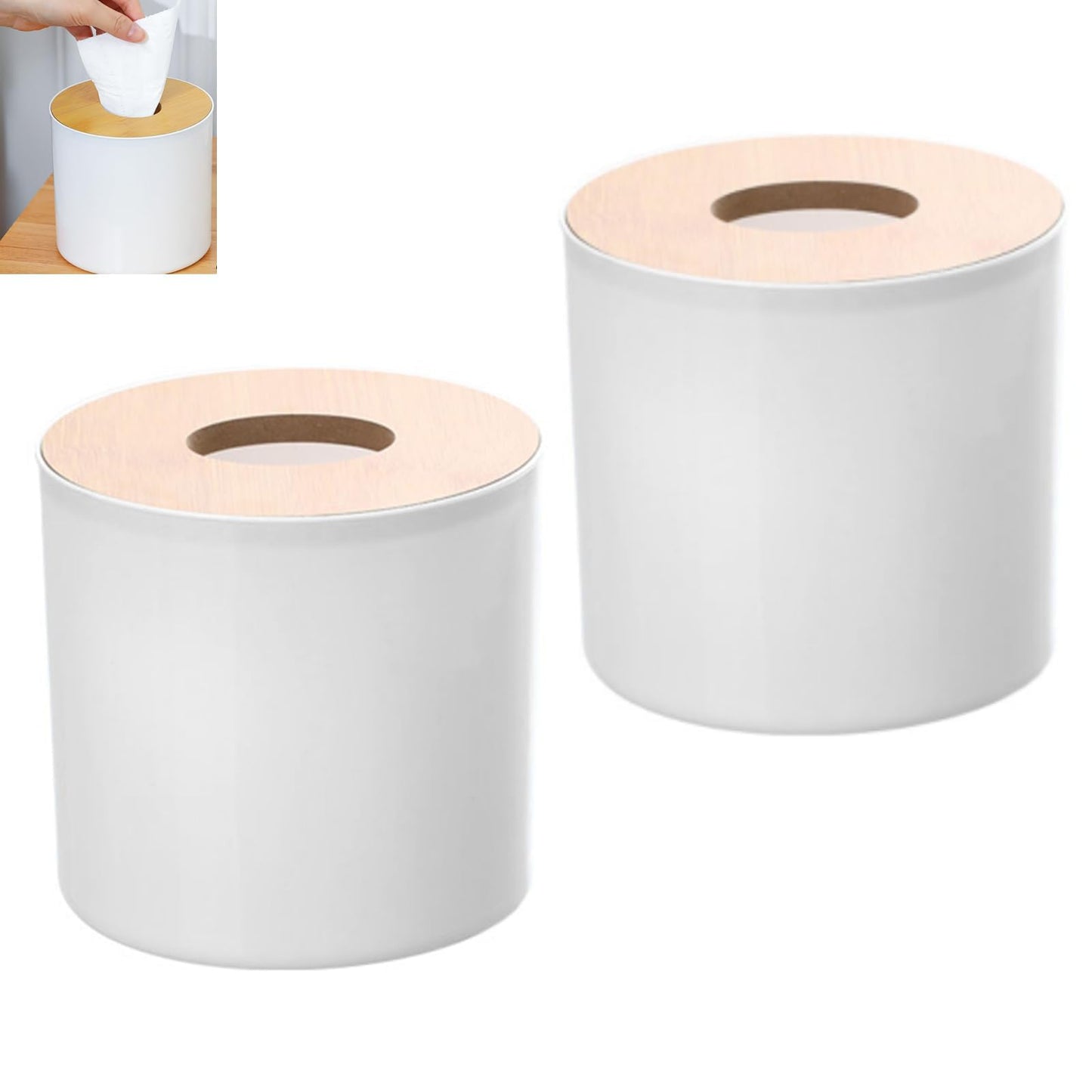 2PCS Modern Round Wooden Tissue Box Cover Holder. Modern Round Facial Tissue Dispenser Box with Cover for Bathroom Vanity Countertops Bedroom Dressers Stands Desks Tables 12.5 * 13.3in