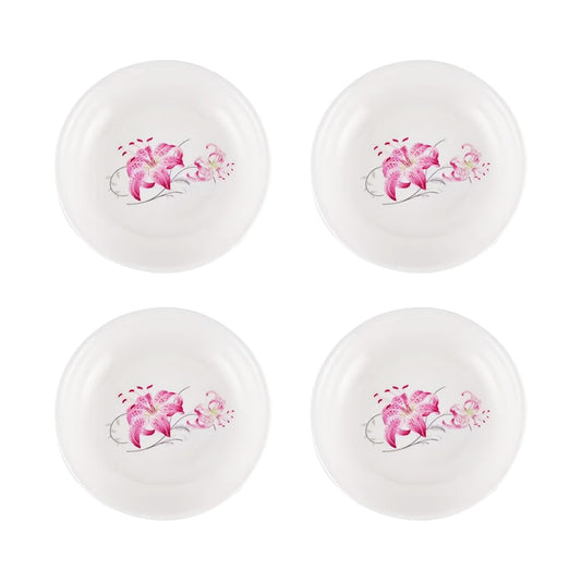 Autminia 4 Pack Saucer Dishes with Lily Pattern, Ceramic Dipping Bowls, 4 Inch Side Dishes Sauce Dishes for Sushi Sauce Snack, Porcelain Seasoning Dishes Appetizer Plates, Snack Serving Dishes