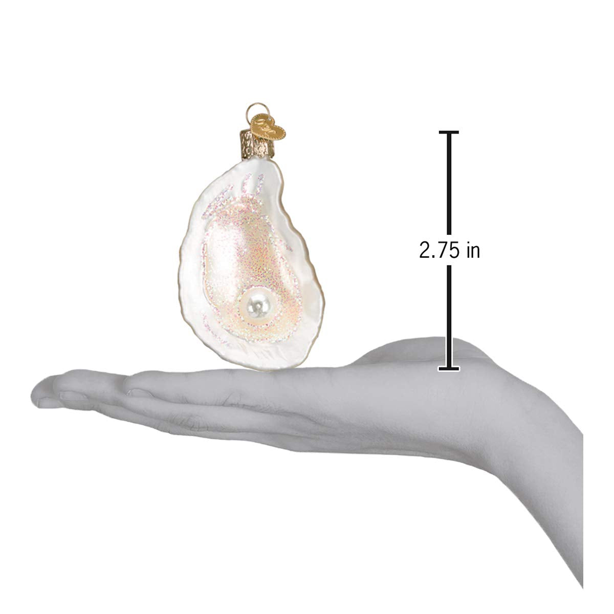 Old World Christmas Oyster with Pearl Glass Blown Ornament for Christmas Tree, Handcrafted Holiday Decoration, Seashell Collection