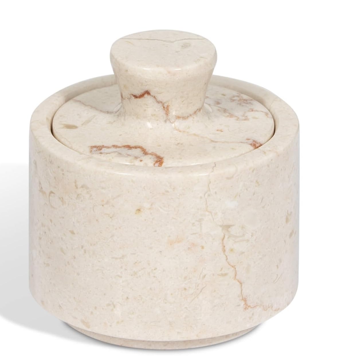 Beige Marble Salt Cellar with Lid (3.5oz) - Scratch-resistant & Easy-to-Clean Salt Containers for Countertop - Elegant & Versatile Marble Jar to Store Salt, Sugar & Dry Spices - Compact Salt Dispenser