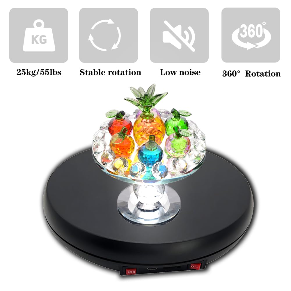 JAYEGT Multicolor LED Light Motorized Rotating Display Stand , 10 inch /55lbs Load, 360° Electronic Photography Turntable for Product Shows, Jewelry, Crystal Art (Black / 5 Colors Light / Wired)