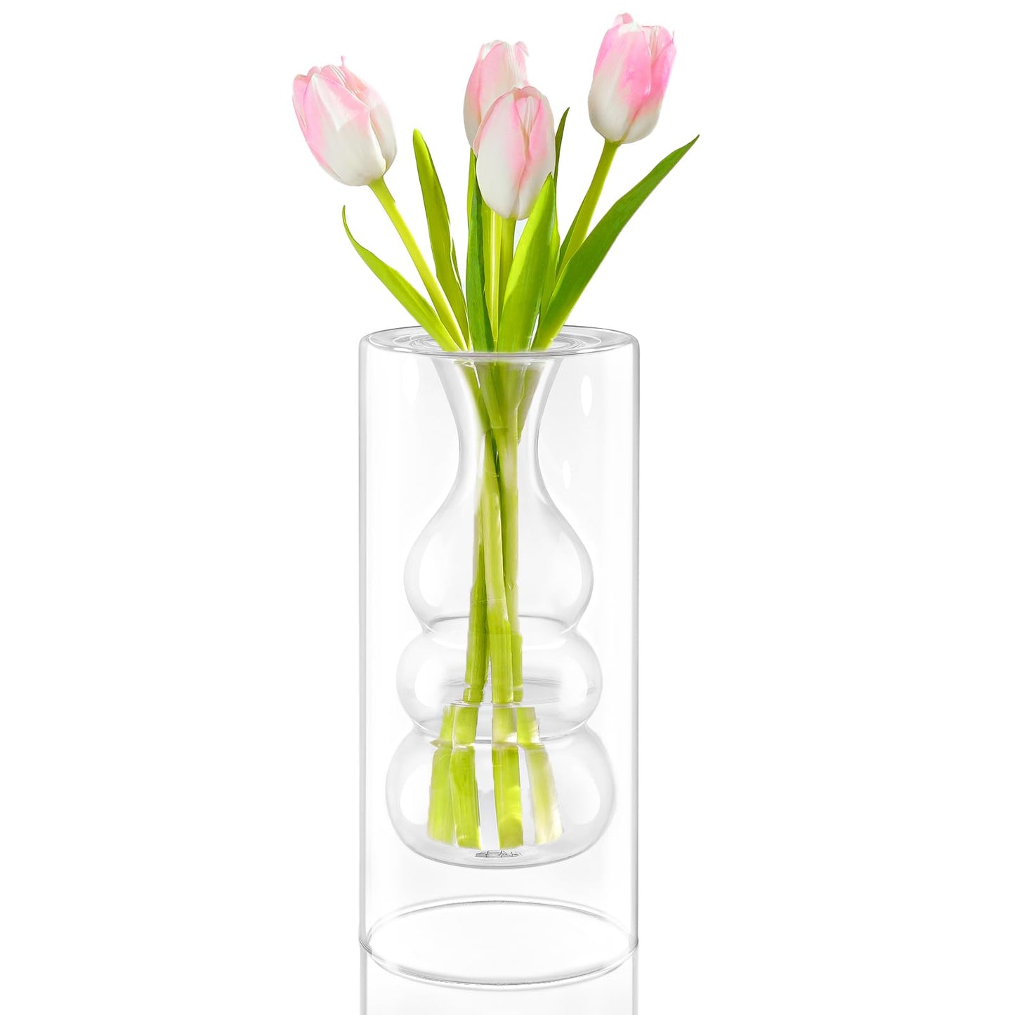 ZENS Clear Glass Bubble Flower Vase, Modern Hand Blown Hollowed Out Glass Vase for Wedding Decorative, Home Décor Small Bouquet.