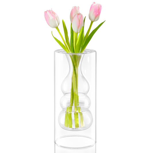 ZENS Clear Glass Bubble Flower Vase, Modern Hand Blown Hollowed Out Glass Vase for Wedding Decorative, Home Décor Small Bouquet.
