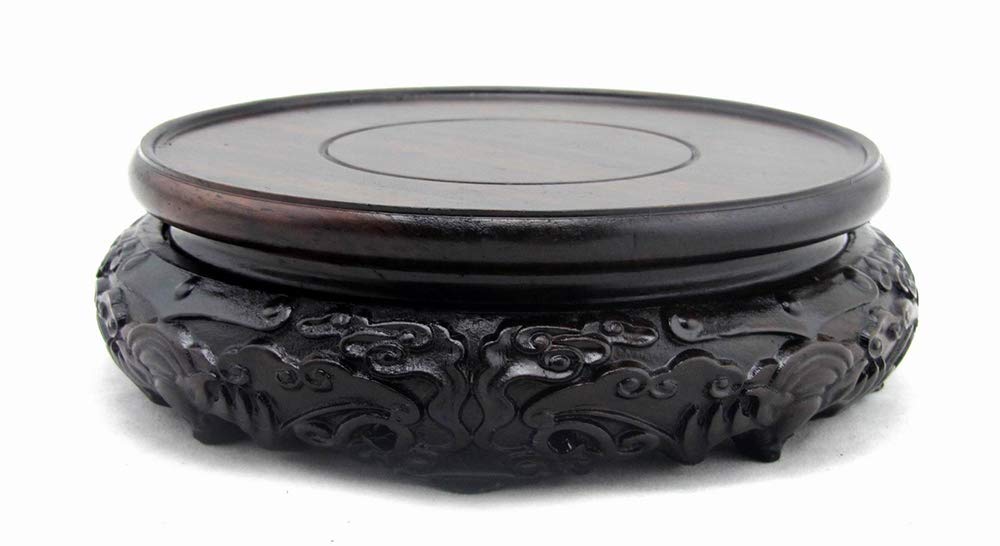 GOLDY&WENDY Oriental Luxury Round Elm Solid Wood Vase Display Stands Pedestal Base, Bat Pattern 3.15 in Diameter