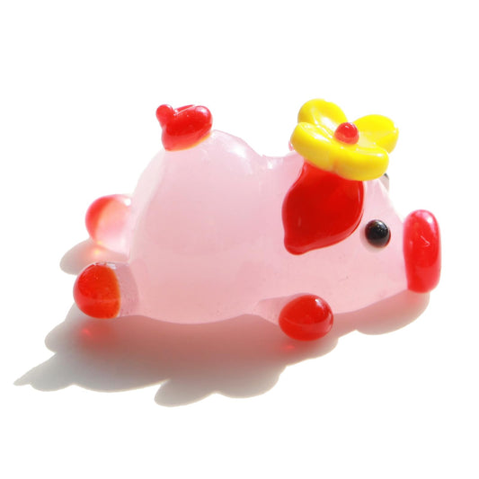 Crrezhai Handcrafted Glass Pig Figurine Crystal Animal Decor, MIni Home & Office Desk Statues, Crystal Lover’s Collection, 3D Animal Statue Lying Pig Flower