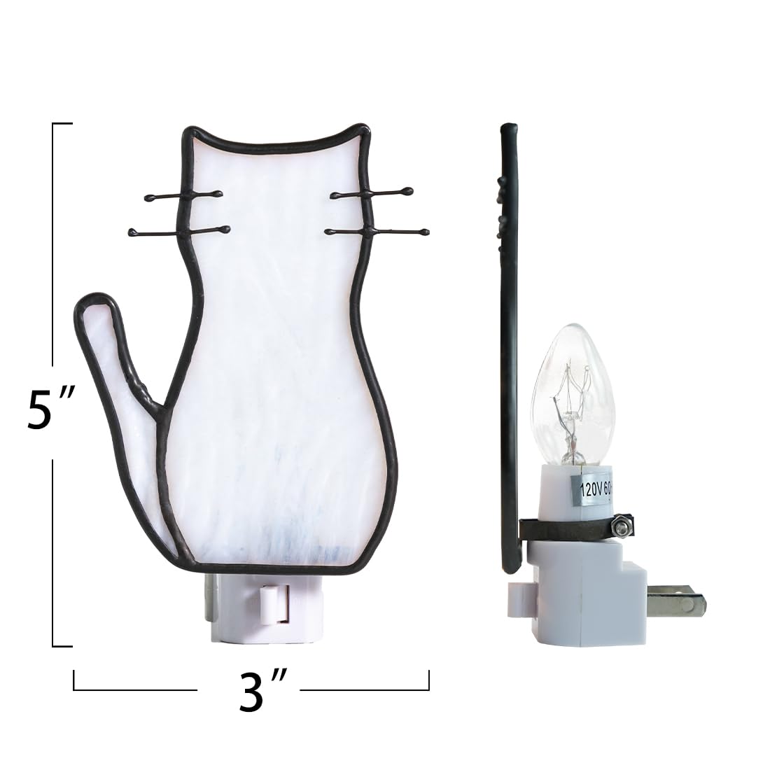BOXCASA White Cat Night Light Stained Glass Lamp Warm Yellow Plug in
