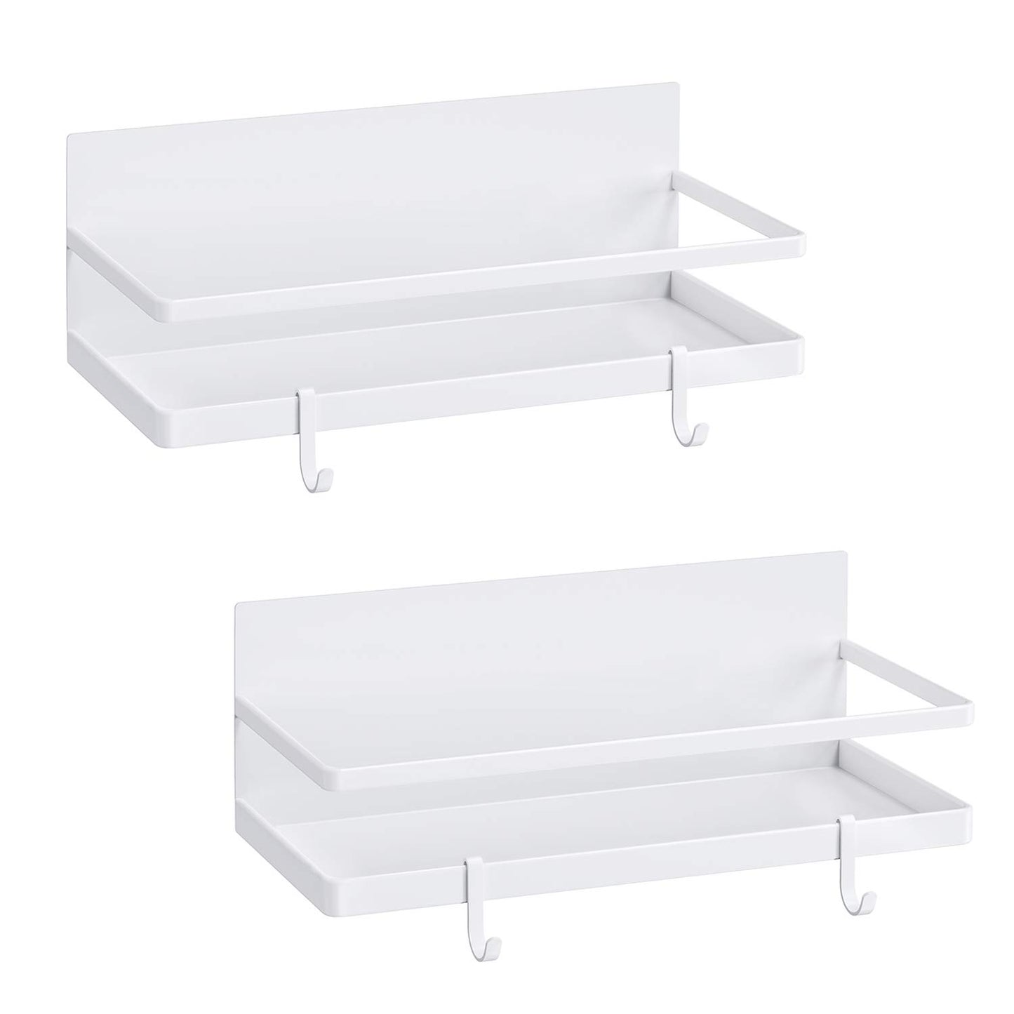 Magnetic Spice Rack, Thipoten Strong Magnetic Shelf with 2 Removable Hooks, Perfect Space Saver for Small Kitchen/ Apartment, Awesome Metal Cabinet for Holding Spices, Jars, Salt (White, 2Pack)