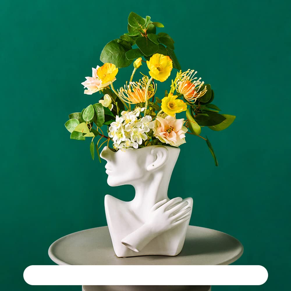 KatoonX Ceramic Head Face Flower Vase for Statue Home Decoration (Matte White)