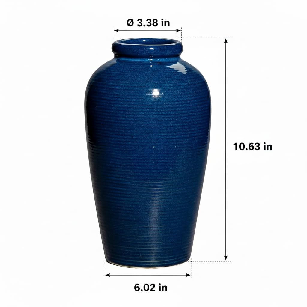 Wancetang Blue Ceramic Vases Home Decor - 11 Inch Tall Farmhouse Vases for Flowers, Modern Textured Vase for Centerpieces, Living Room, Kitchen Island Decor, Fireplace, Entryway Decorations