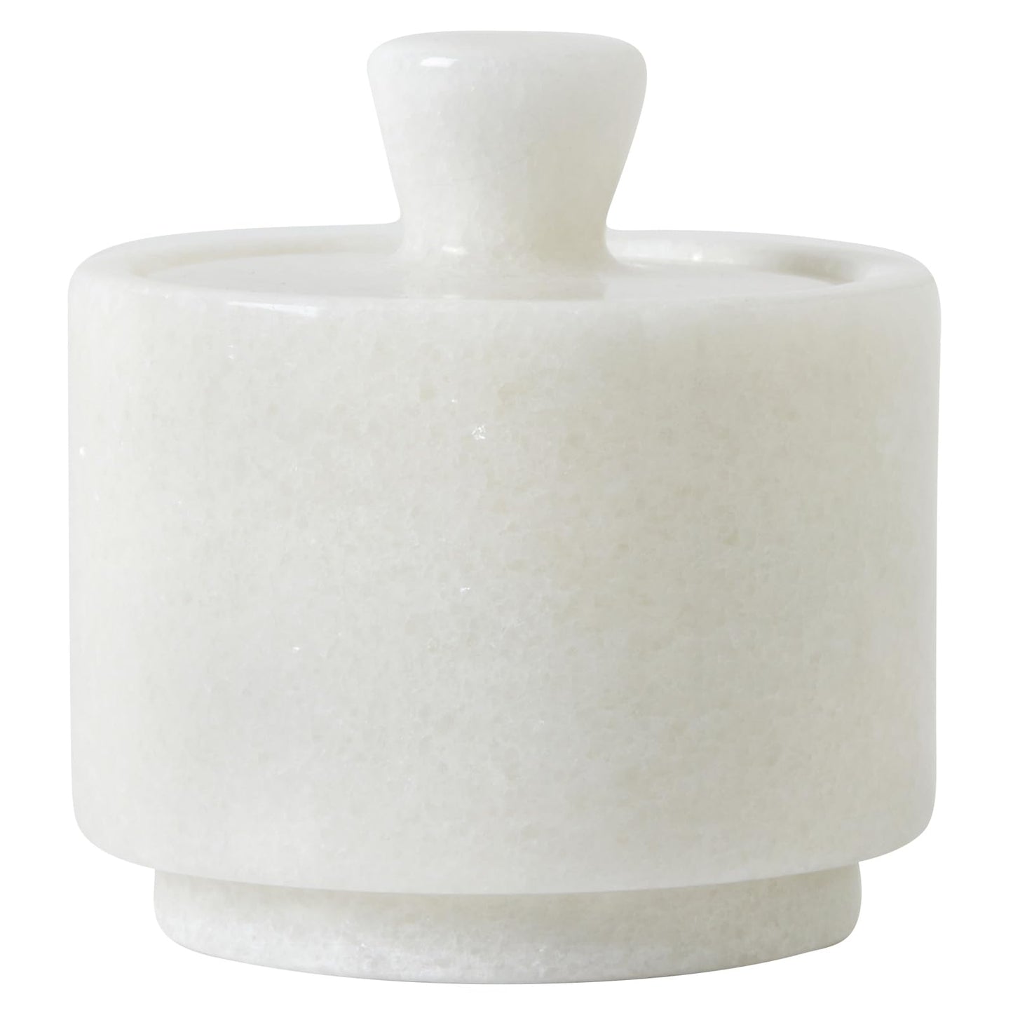 QISENMOR Natural Marble Salt Cellar with Lid, Stone Salt Bowl,Spice jar,Handcrafted Seasoning Storage Box for Kitchen Counte (White)