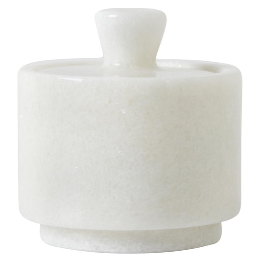 QISENMOR Natural Marble Salt Cellar with Lid, Stone Salt Bowl,Spice jar,Handcrafted Seasoning Storage Box for Kitchen Counte (White)