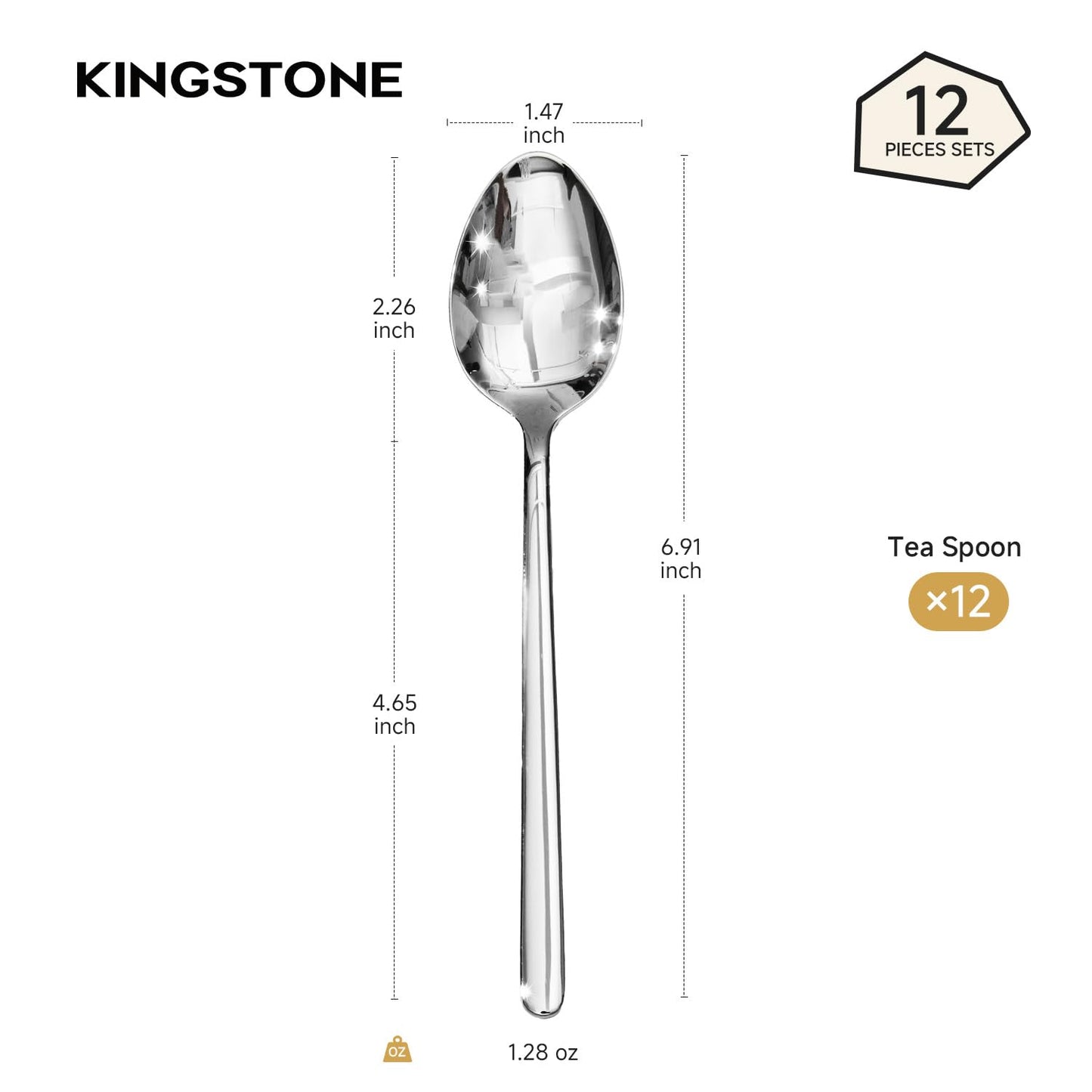 KINGSTONE 6.9-Inch Teaspoons, 12-Piece 18/10 Stainless Steel Tea Spoons, Mirror Finish Small Dessert Spoons, Dishwasher Safe for Home and Restaurant