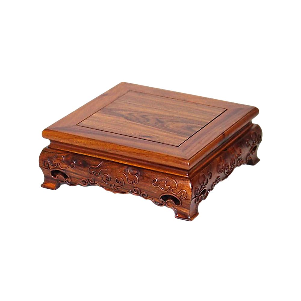 GOLDY&WENDY Oriental Rosewood Display Stand Wood Home Decor Square Wooden Pedestal Base for Vases Teapot Stones Crafts, 6.1x6.1x2.9in