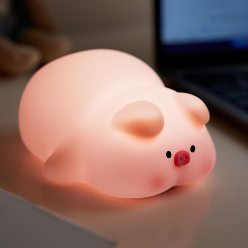 KRE MANPHI Cute Pig Night Light Silicone, Squishy Piggy Night Lamp,Kids Room Decor Atmosphere Nightlight, Baby Nursing Bedside Touch Lamp, Rechargeable and Dimmable LED Night Light，Piggy Gifts.