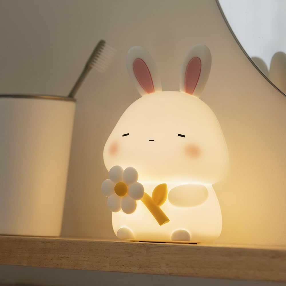 KinYiLO Bunny Night Light, 3 Level Dimmable Rabbit Nursery Nightlight, 1200mAh Soft Silicone Bedside Touch Lamps, Cute Rechargeable Easter Bunny Gifts Room Decor