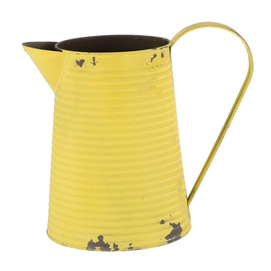 Yellow Farmhouse Flower Vase Retro Metal Kettle Vase 8 Inch Rustic Galvanized Flower Pitcher Shabby Chic Country Style Table Centerpiece Home Decor Tin Bucket