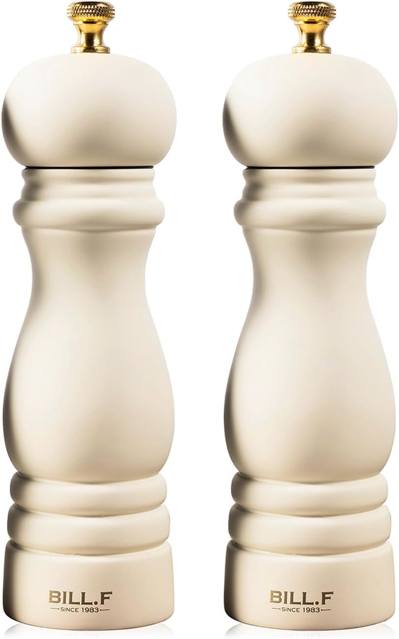 BILL.F Salt and Pepper Grinder Pepper Mill Wood Grinder Pepper Manual Grinders Salt Mill with Adjustable Ceramic Rotor -7.48 Inch Set of 2