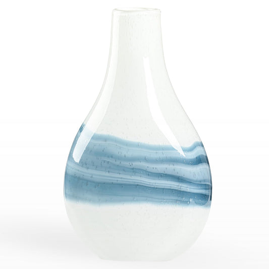 Torre & Tagus Andrea Mouth Blown Glass Vase for Home Decor - 14" Tall Handmade Glass Decor for Centerpiece, Handmade White and Blue Vases for Decor in Living Room, Entryway, Bedroom (14" White Vase)