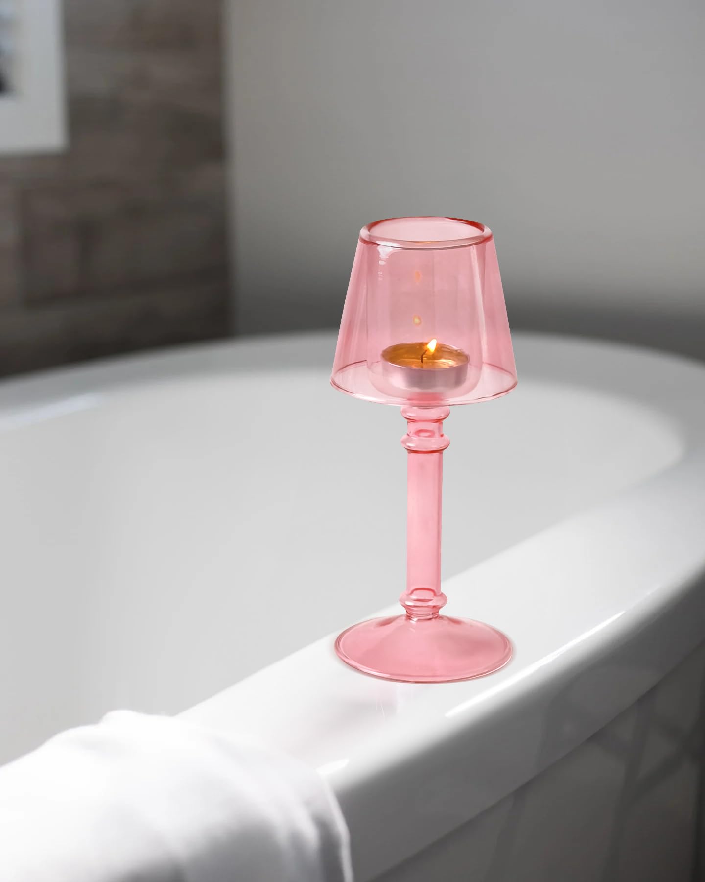Gurfuy Pink Glass Hurricane Candleholder - Desk Lamp Shaped Glass Hurricane Candle Holder Crystal Decorative Candle Stand for Table Wedding Dinning Centerpieces Party Supplies Festival Decor