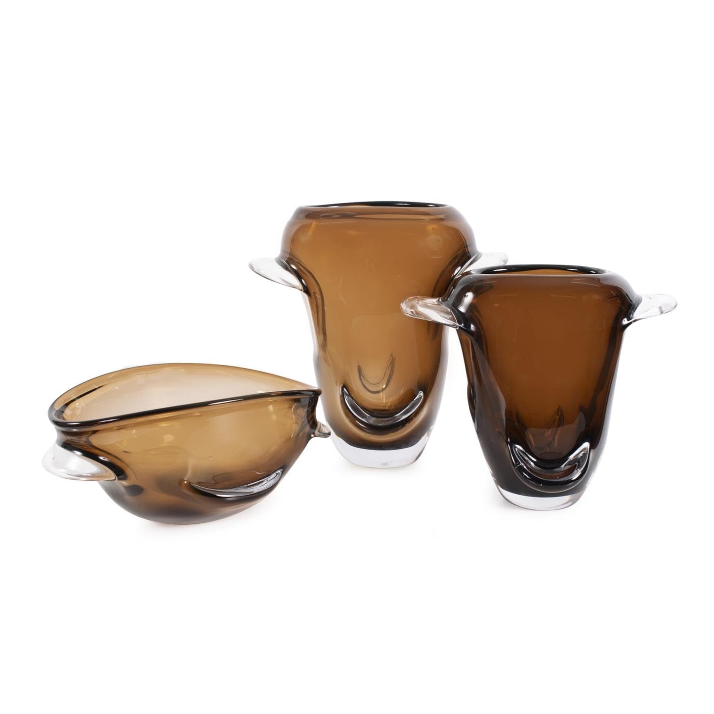 Howard Elliott Collection Smokey Umber Flared Edge Glass Vase Tall, Handcrafted Amber Glass Vase with Sculpted Shape, Decorative Accent for Table, Shelf or Centerpiece, 11.75H x 12W x 6.75D