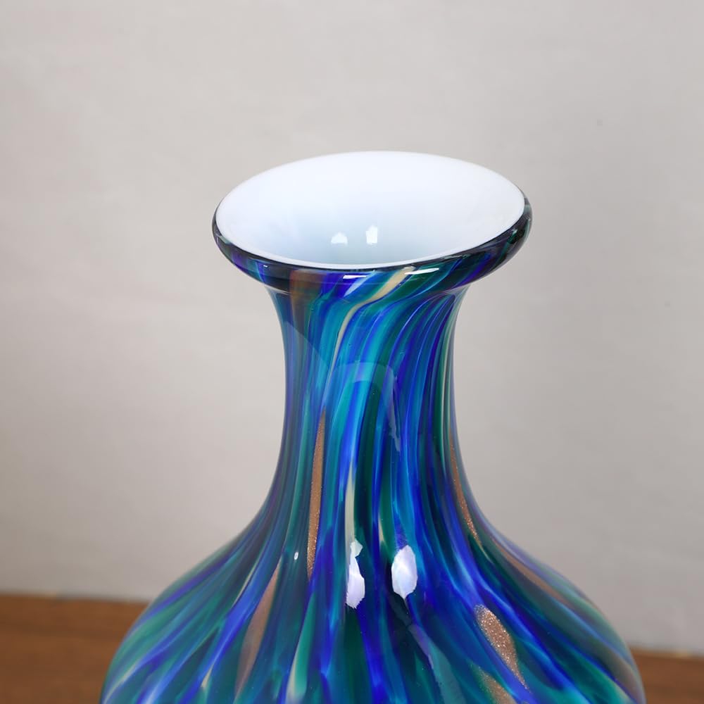 Acever Handblown Art Glass Vase, Blue and Teal Elegant Bottle for Luxury Home Decor (A)