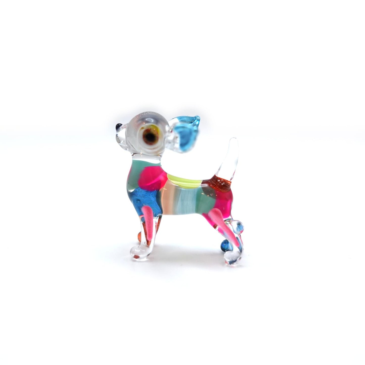 Sansukjai Chihuahua Tiny Micro Figurines Hand Blown Glass Art Animals Collectible Dog-Lover Gift Home Décor (Multicolor V2)
