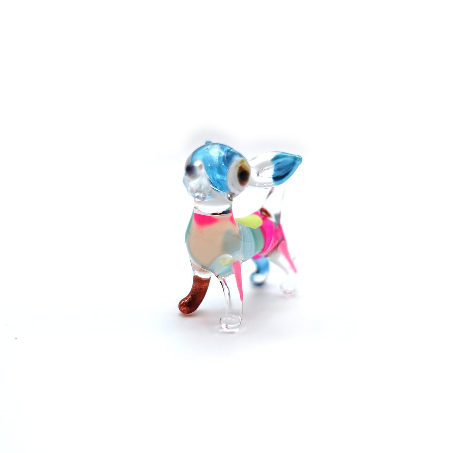 Sansukjai Chihuahua Tiny Micro Figurines Hand Blown Glass Art Animals Collectible Dog-Lover Gift Home Décor (Multicolor V2)