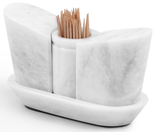 SPESHSTONES Marble Salt and Pepper Shakers 2.5 Inch Handmade White Salt and Pepper Containers for Dining Table Décor - Modern Salt Shakers for Kitchen Counter, Seasoings Salt & Spice Shaker Sets