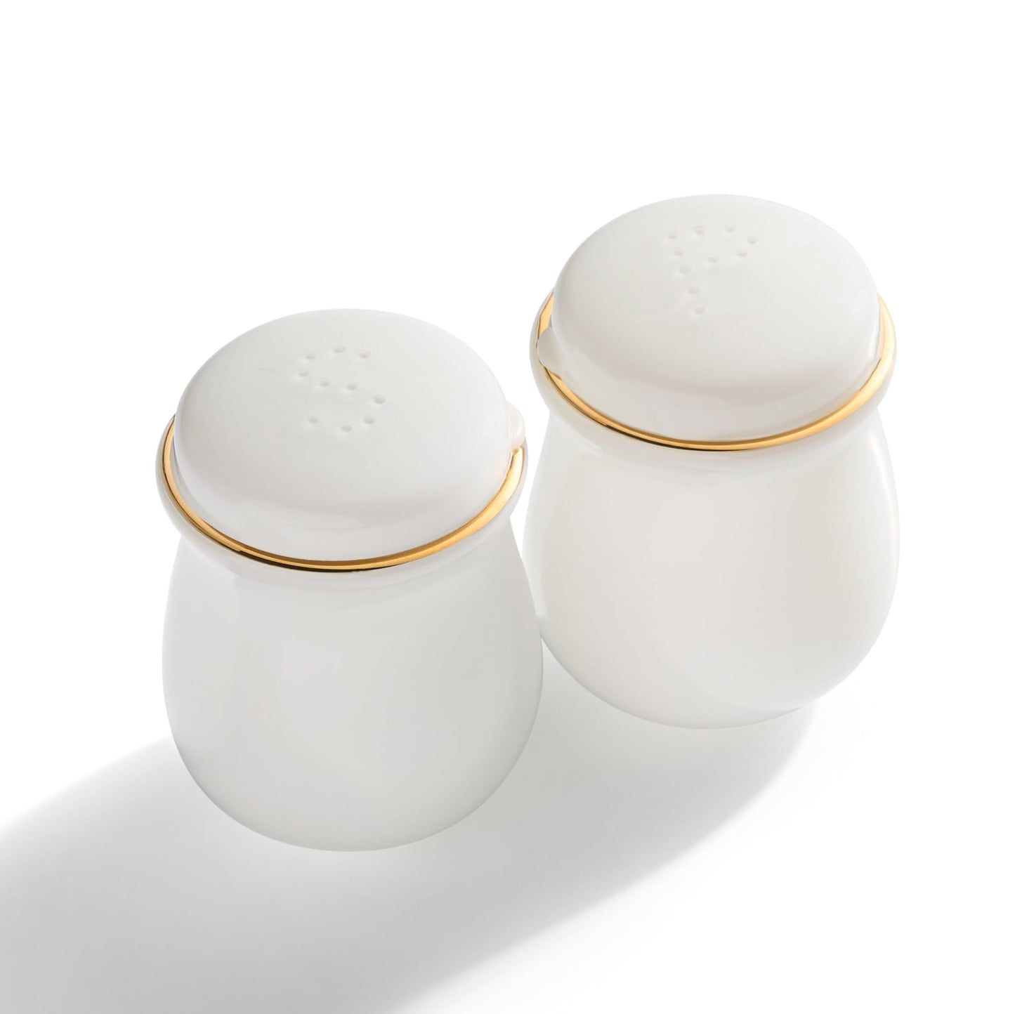 Barski Glass Salt & Pepper Shaker – Set of 2 Shakers, White with Gold Rim, 2.3" Height – Elegant Shakers for Dining Table, Kitchen, Parties, Cooking, Entertaining, and Special Occasions