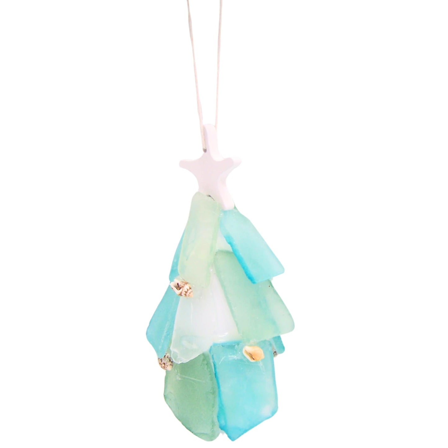 Sea Glass Christmas Tree Ornament, Holiday Decoration, Nautical Theme, 4.75 Inches