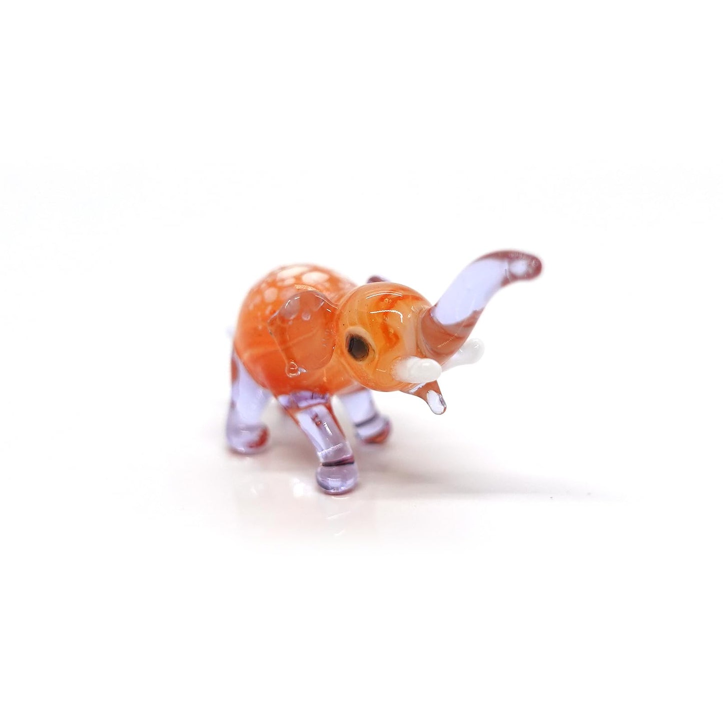 Sansukjai Elephant Tiny Micro Figurines Hand Blown Glass Art Animals Collectible Gift Home Décor, Trunk Up (Purple Orange)