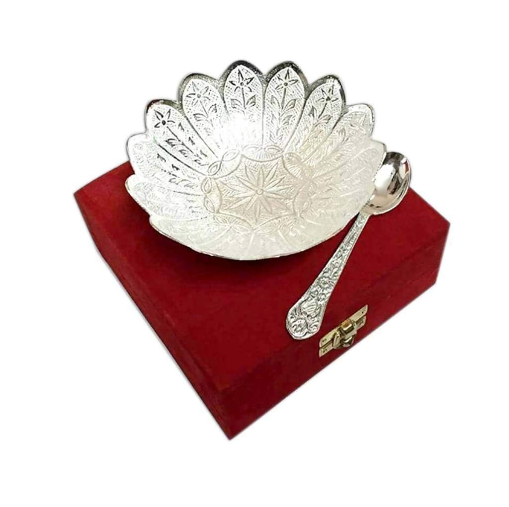 Garden Of Arts German Silver Bowl With Spoon beautiful precious gift (Size : 3.5" inch)