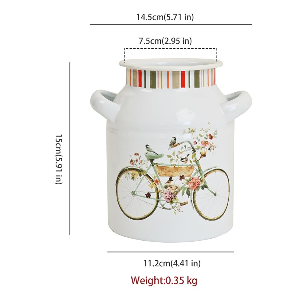 Vexiradine Enamel Rustic Farmhouse Vase,Decorative Flower Vases for Home Decor,Ideal Shelf Decor,Boho Vase for Living Room Bedroom Kitchen Office Centerpiece Table Decorations