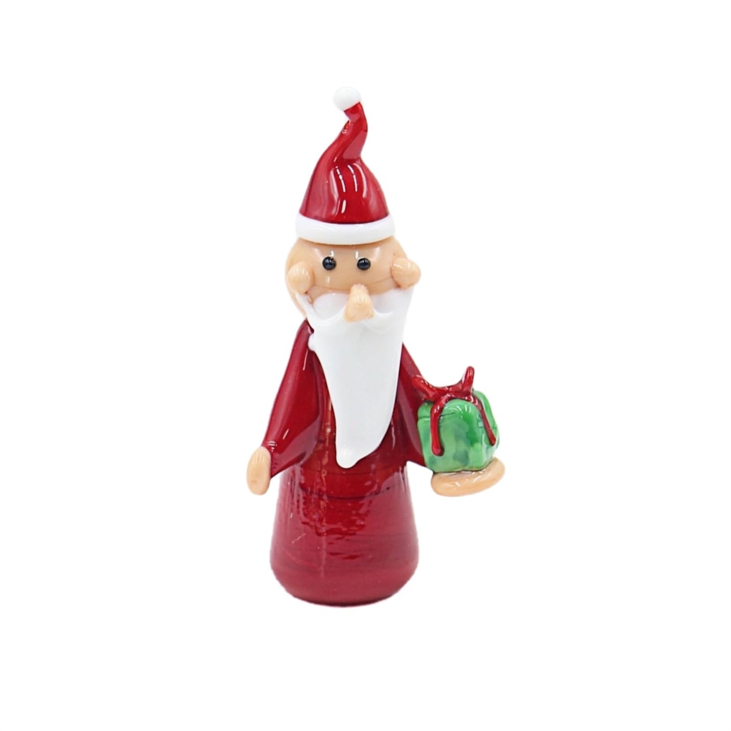 CHIGAGGLE 3¼'' Santa and Snowman Glass Figurines, 2pcs Handmade Glass Miniature Figurines, Set of Creative Christmas Small Hand Blown Glass Collectibles and Gifts - 2Ca2s2
