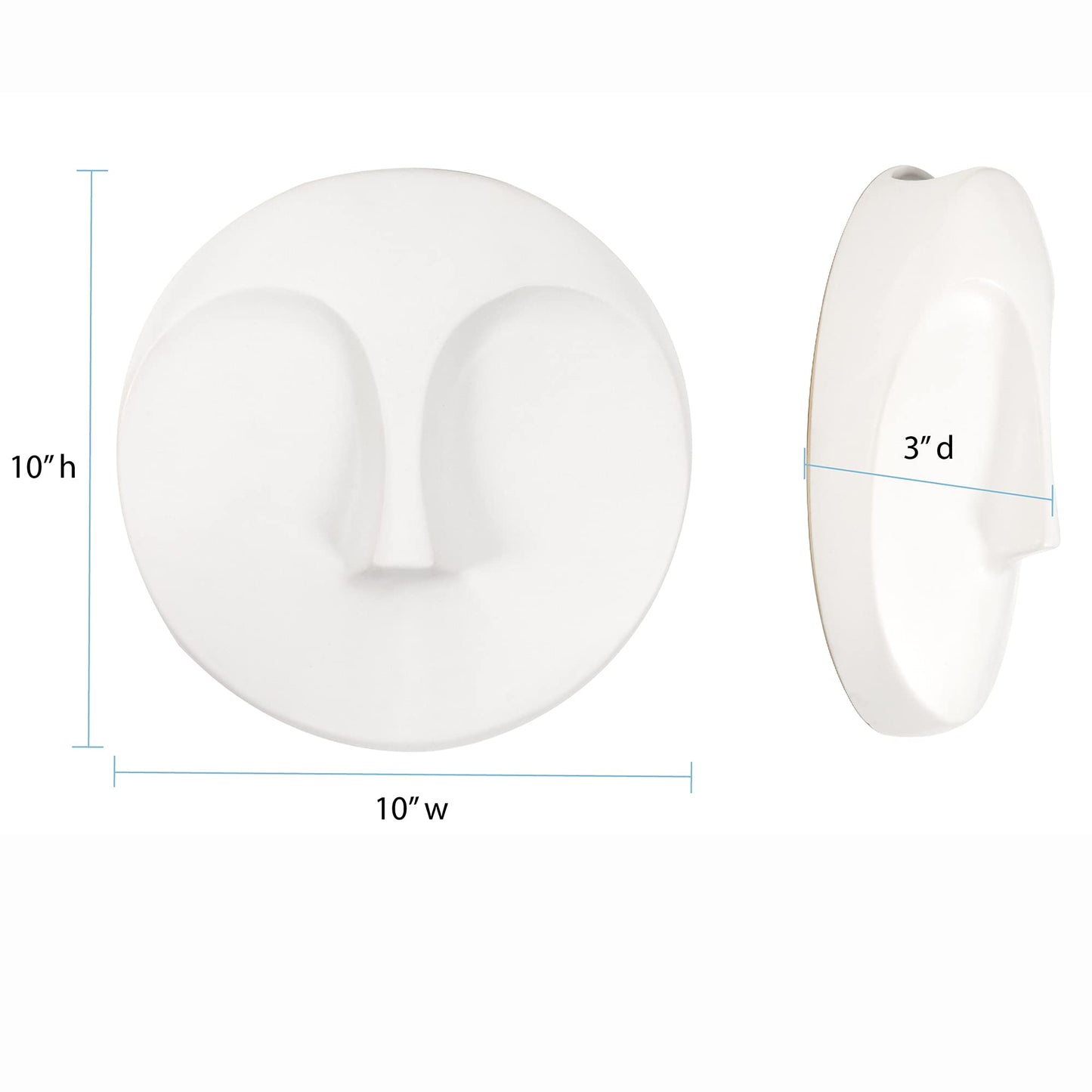 Howard Elliott Collection Ceramic Face Wall Vase, Contemporary Matte White Glaze Decorative Accent, Water-Holding Vase, Ready to Hang Wall Decor, 10H x 10W x 3D, Matte White