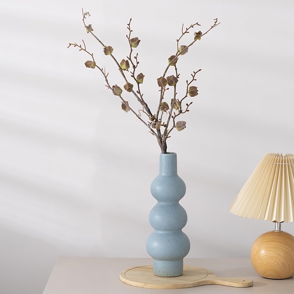 Tmtior 11" Matte Blue Ceramic Vase, Textured Bubble Stacked Ball Flower Vase for Modern Nordic Home Decor, Geometric Porcelain Vases for Bookshelf, Coffee Table, Mantel, Boho Aesthetic Gift